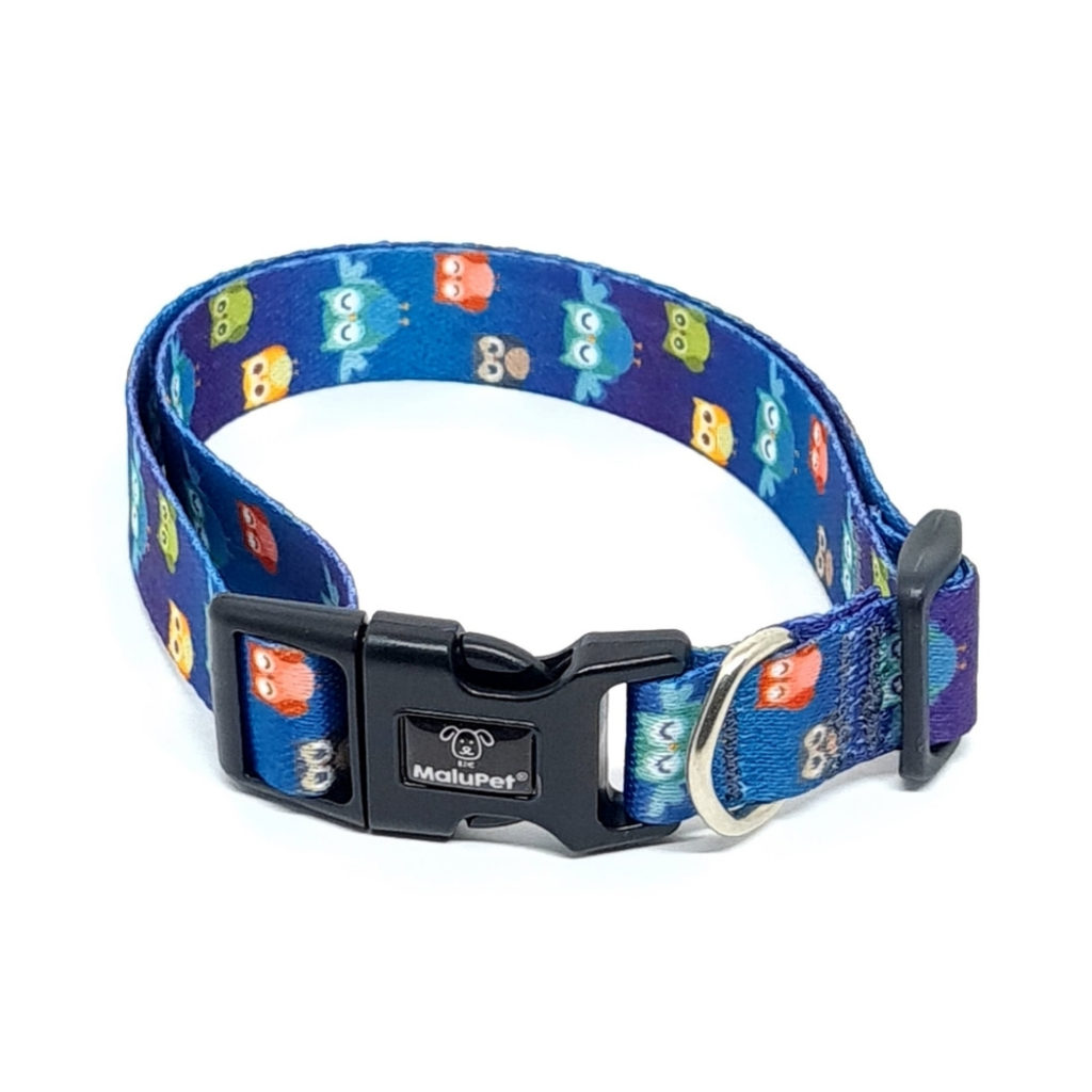 Coleira para Cachorro Ajustável Azul Coruja