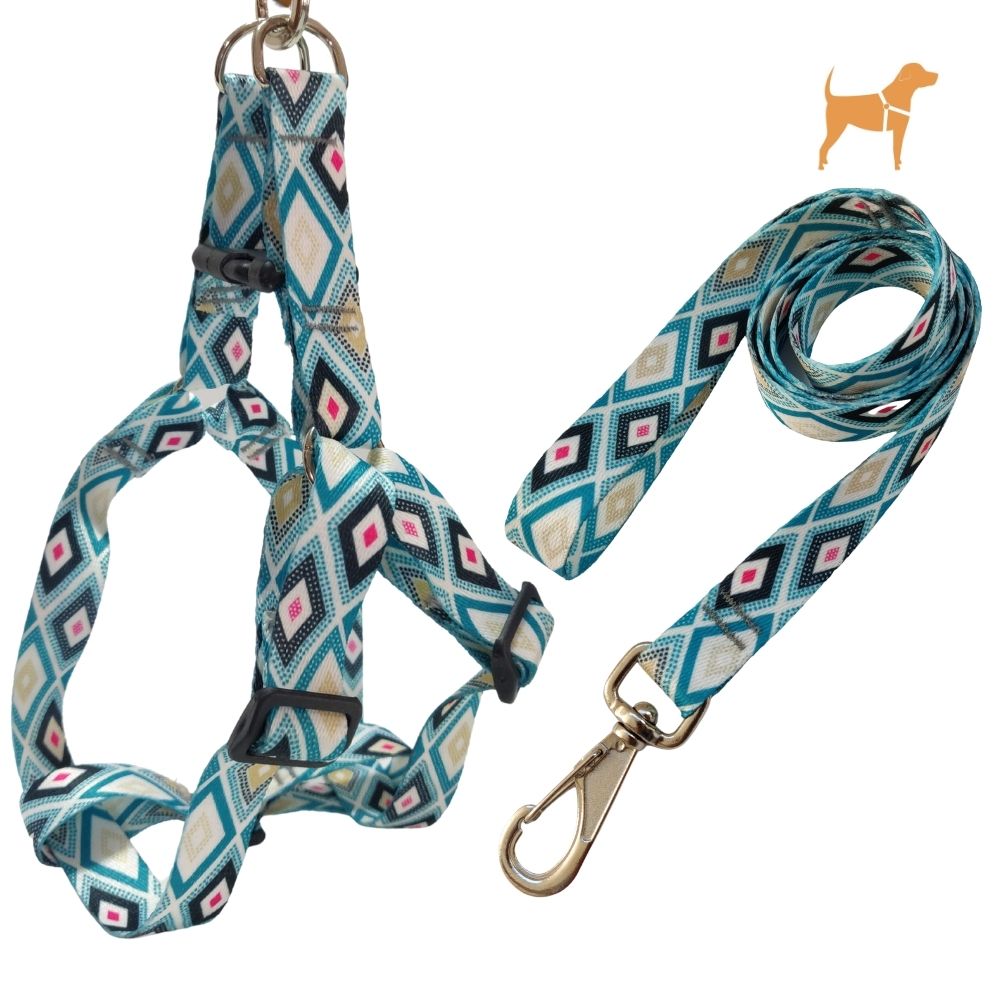 Coleira Peitoral Americano com Guia para Cachorro Losango