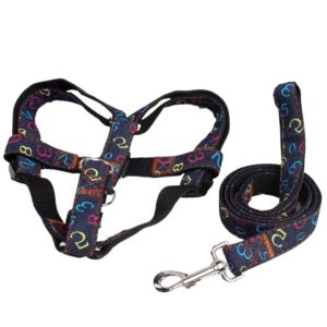 Coleira Peitoral Americano Guia Jeans Azul e Preto Números