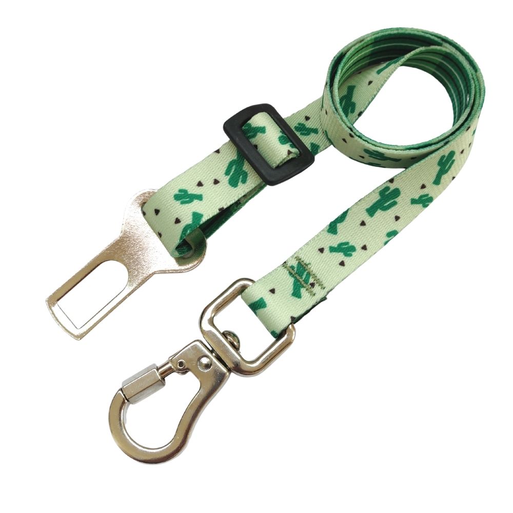 Cinto de Segurança Para Cachorro e Gato com Trava Verde Cactos