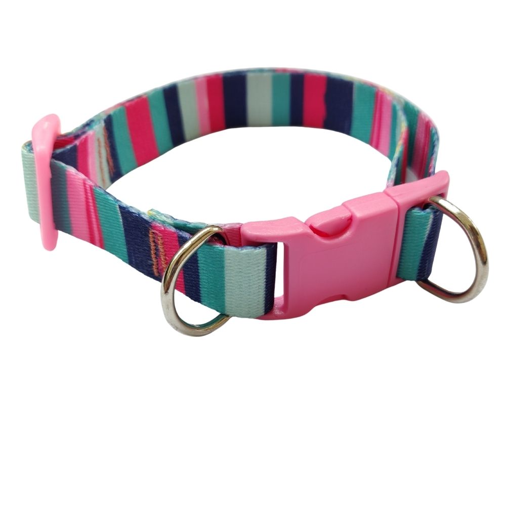 Coleira Para Cachorro Ajustável Listras Rosas