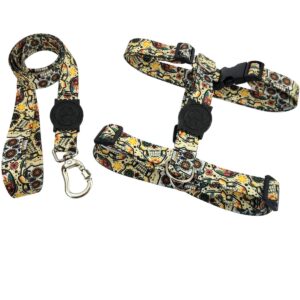 Peitoral H Antipuxão Para Cachorro com Guia e Trava Caveira Mexicana