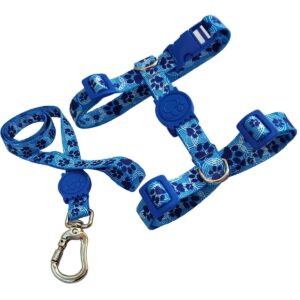 Peitoral H Antipuxão Para Cachorro com Guia e Trava Azul