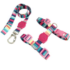 Peitoral H Antipuxão com Guia Para Cachorro Listras Rosa