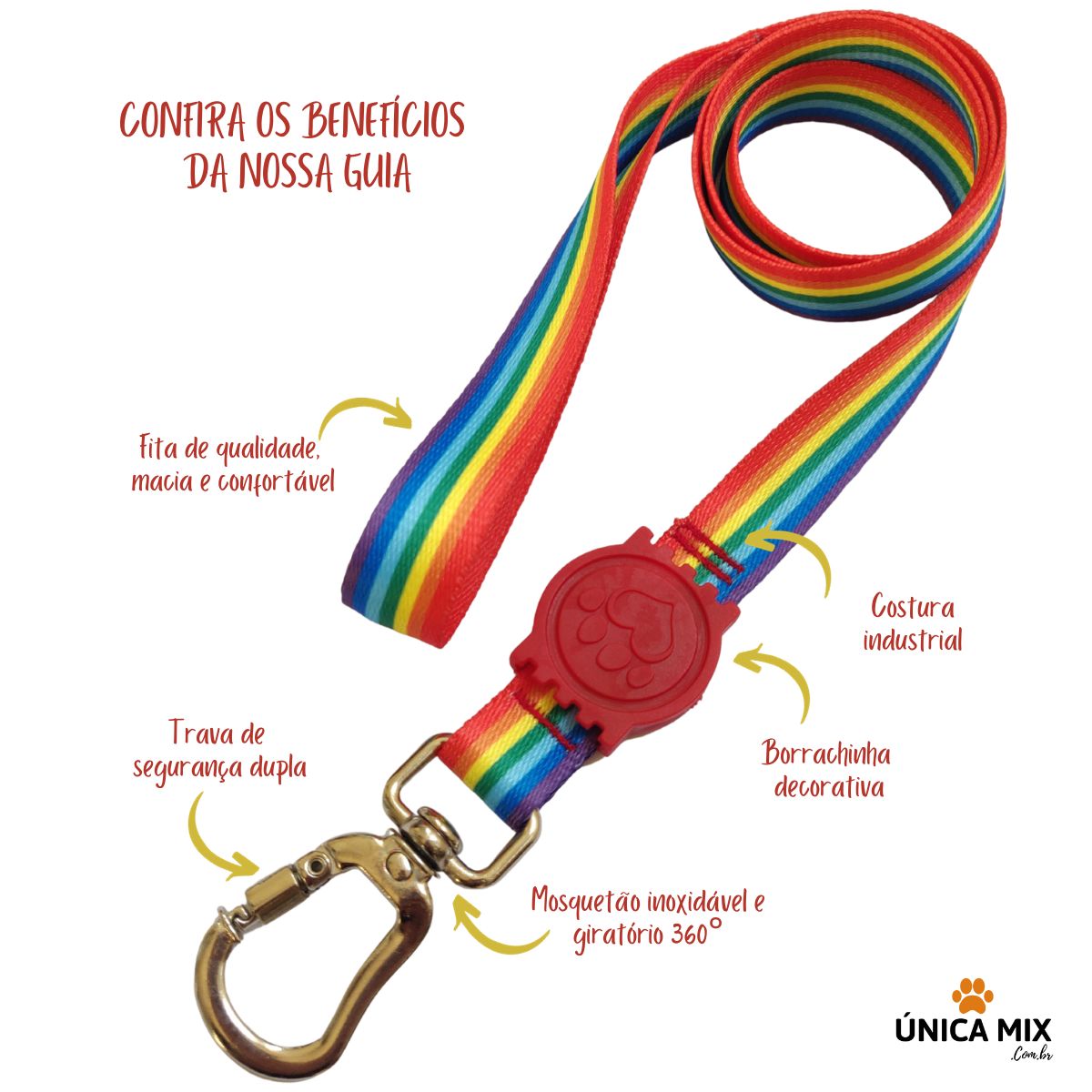 Peitoral H Antipuxão Para Cachorro com Guia e Trava Arco Íris - Imagem 4