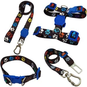 Kit Coleira Peitoral H Antipuxão Guia com Trava e Cinto de Segurança Preto