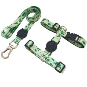 Peitoral H Antipuxão Para Cachorro com Guia e Trava Verde Estampa Cactos